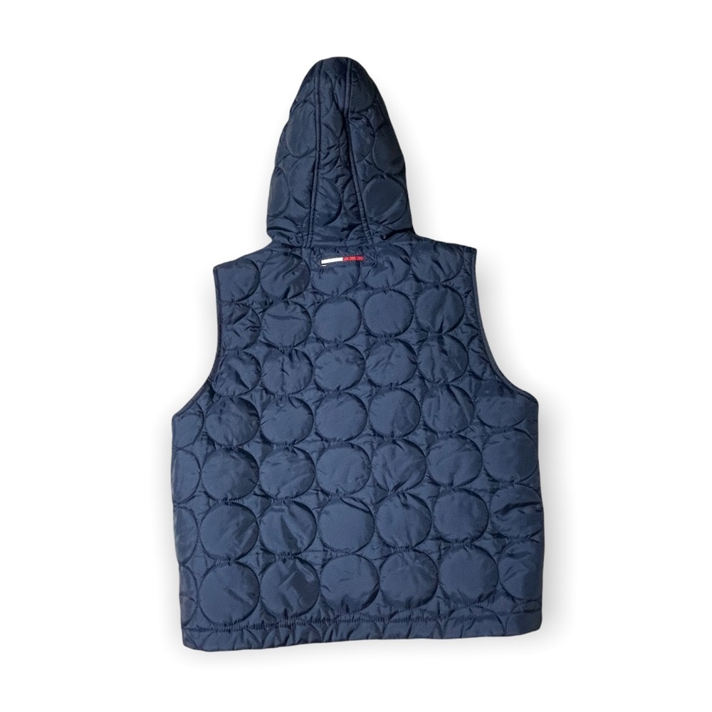 Vintage Tommy Hilfiger Light Weight Hooded Puffer Vest Navy Red Circle Pattern - Picture 6 of 14